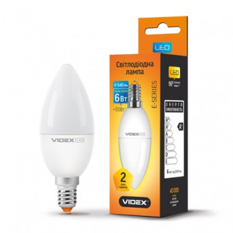 Світлодіодна LED лампа Videx E14 6W 3000K, C37e (теплий)