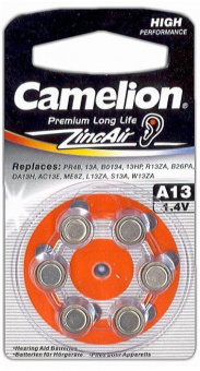 Camelion ZA 13/6BL (для слухових апаратів) (6шт blister)