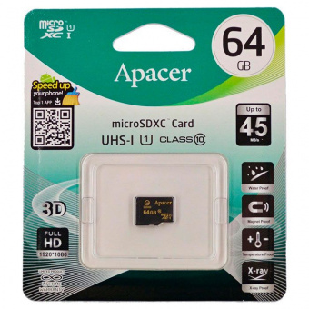Карта пам'яті APACER microSDHC 64 GB Class 10 UHS-I no adapter
