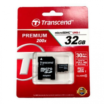 Карта памяти Trancend microSDHC 32GB Class 10 UHS-I Premium 200x + SD adapter