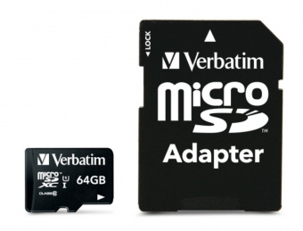 Карта памяти Verbatim microSDXC 64GB Class 10 Premium UHS-I 466x + SD adapter