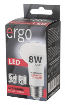 Светодиодная LED лампа Ergo E27 8W 4100K, R63 (нейтральный)