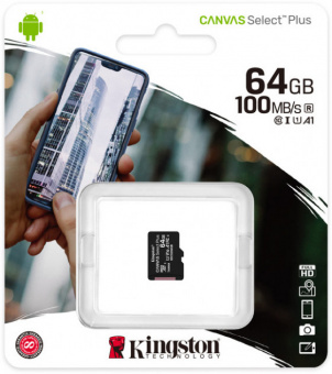 Картка пам'ятi KINGSTON microSDXC 64Gb Canvas Select+ A1 Карта пам'яті Kingston Canvas Select microSDXC 64 GB Class 10 no adapter