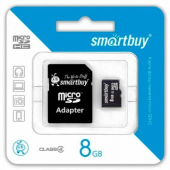 Карта памяти Smartbuy microSDHC 8GB Class 4 + SD adapter