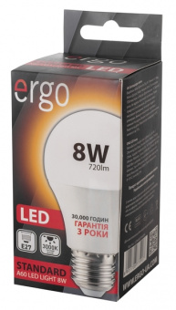 Светодиодная LED лампа Ergo E27 8W 3000K, A60 (теплый)