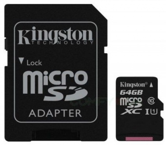 Карта памяти Kingston  Canvas Select  microSDXC 64GB Class 10 UHS-I + SD adapter