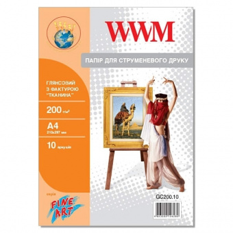 WWM A4 (10л) 200г/м2 глянцевая фотобумага фактура (Ткань)