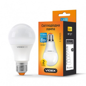 Светодиодная LED лампа Videx E27 8W 3000K, A60e (теплый)