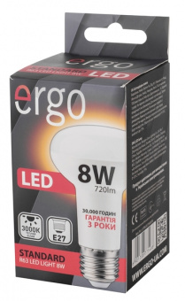 Светодиодная LED лампа Ergo E27 8W 3000K, R63 (теплый)