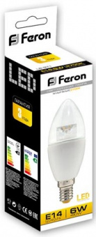 Светодиодная LED лампа Feron E14 6W 2700K, C37 LB-971 Standart (теплый)