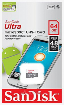 картка пам'яті SANDISK microSDXC 64GB card Class 10 UHS I