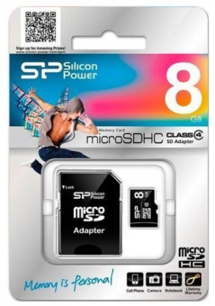 Карта памяти Silicon Power microSDHC 8GB Class 4 + SD adapter