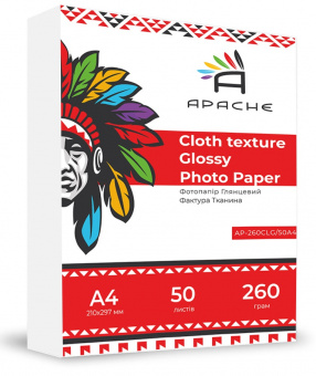 Фотобумага Apache A4 (50л) 260г/м2 фактура ТКАНЬ глянец