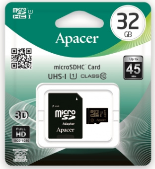 Карта памяти APACER microSDHC 32GB Class 10 UHS-I + SD adapter