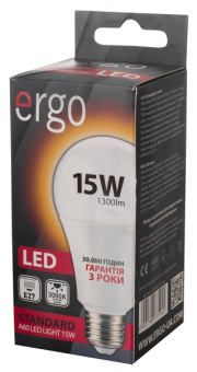 Светодиодная LED лампа Ergo E27 15W 3000K, A60 (теплый)