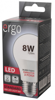 Світлодіодна LED лампа Ergo E27 8W 4100K, A60 (нейтральний)