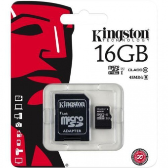 Карта памяти Kingston Canvas Select microSDHC 16GB Class 10 UHS-I + SD adapter