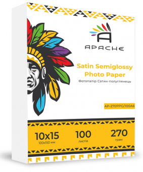Фотопапір Apache 10x15 (100л) 270г/м2 Преміум Сатин напівглянець