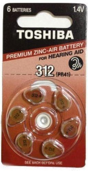 Toshiba Zinc Air ZA 312-D6 ( для слухових апаратів ) (6шт blister)