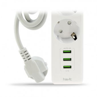 Мережевий фільтр HAVIT HV-SP8813 1,6м 10А 3 розеток 3xUSB, 3.1A