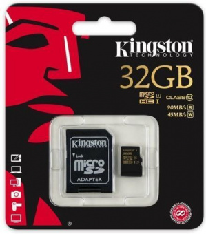 Карта памяти Kingston microSDHC 32GB Class 10 UHS-I U3 + SD adapter 90MbS