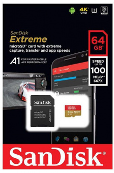 картка пам'яті SANDISK microSDXC 64GB EXTREME A1 card Class 10 UHS 3
