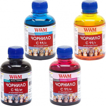 Комплект чернил WWM C10/C11 Canon MP230/MP250/MP280/ IP2700 (BP/C/M/Y) 4x200ml