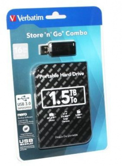Зовнішній жорсткий диск Verbatim Store n Go 1,5 TB Black USB 3.0 + флешка 16 ГБ