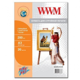 WWM A3 (20л) 200г/м2 глянцевая фотобумага фактура (Ткань)