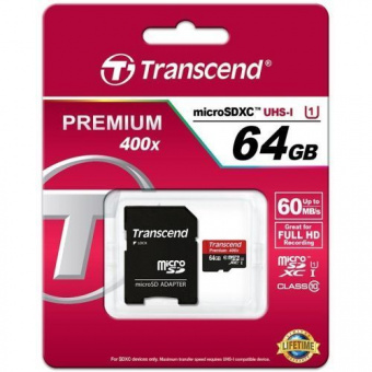 Карта памяти Trancend microSDXC 64GB Class 10 UHS-I Premium 400х + SD adapter