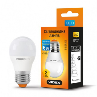 Світлодіодна LED лампа Videx E27 6W 3000K, G45e (теплий)