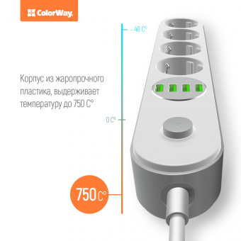 Сетевой фильтр СolorWay 2 метра, 4 розетки/4USB (белый)